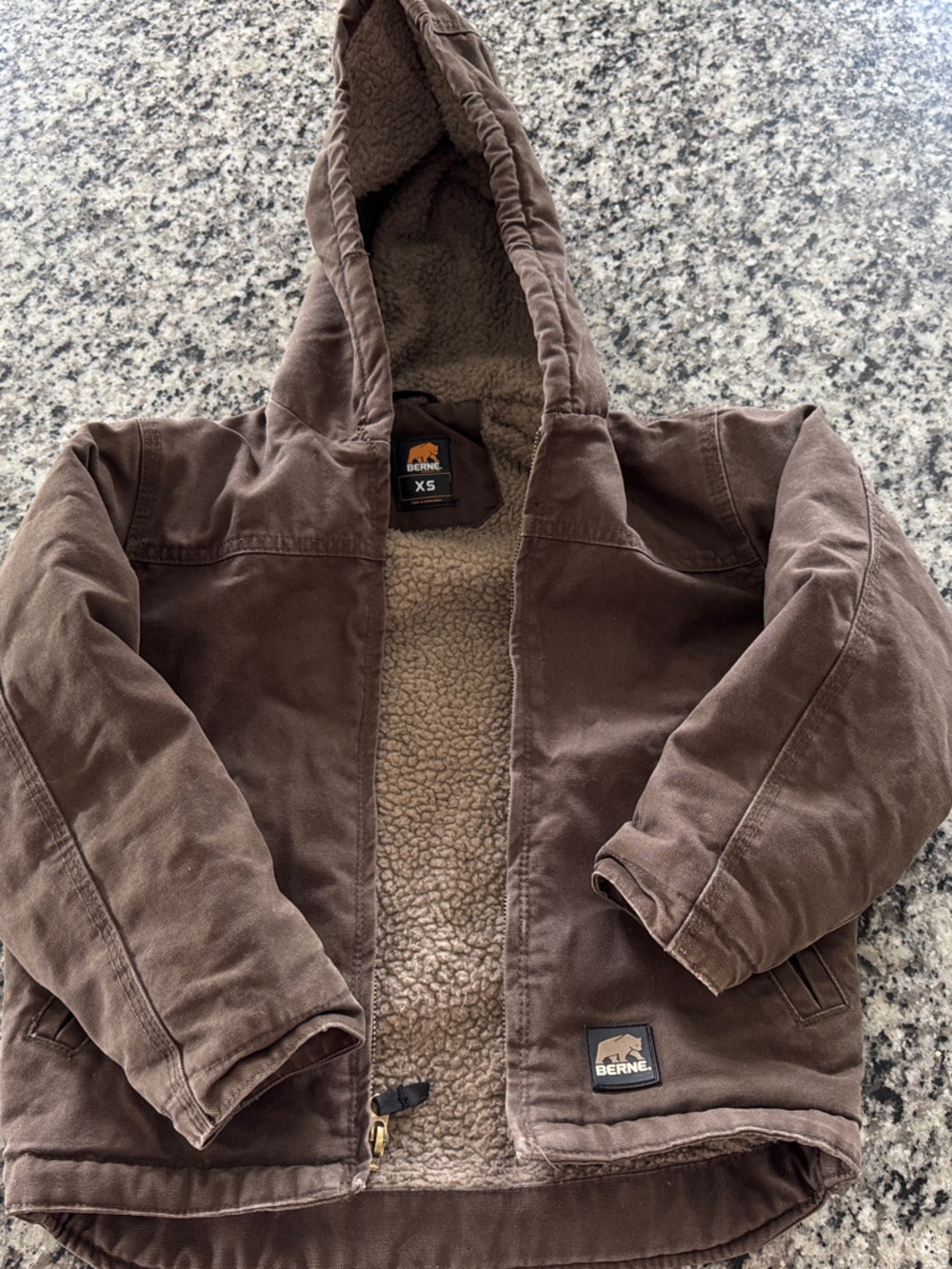 Berne Kids Sherpa-Lined Hooded Jacket in Brown
